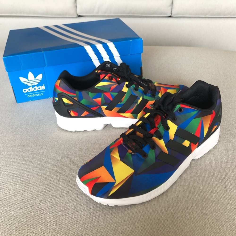 Men’s adidas ZX FLUX Originals Multicolor Rainbow Geometric Print Sneakers